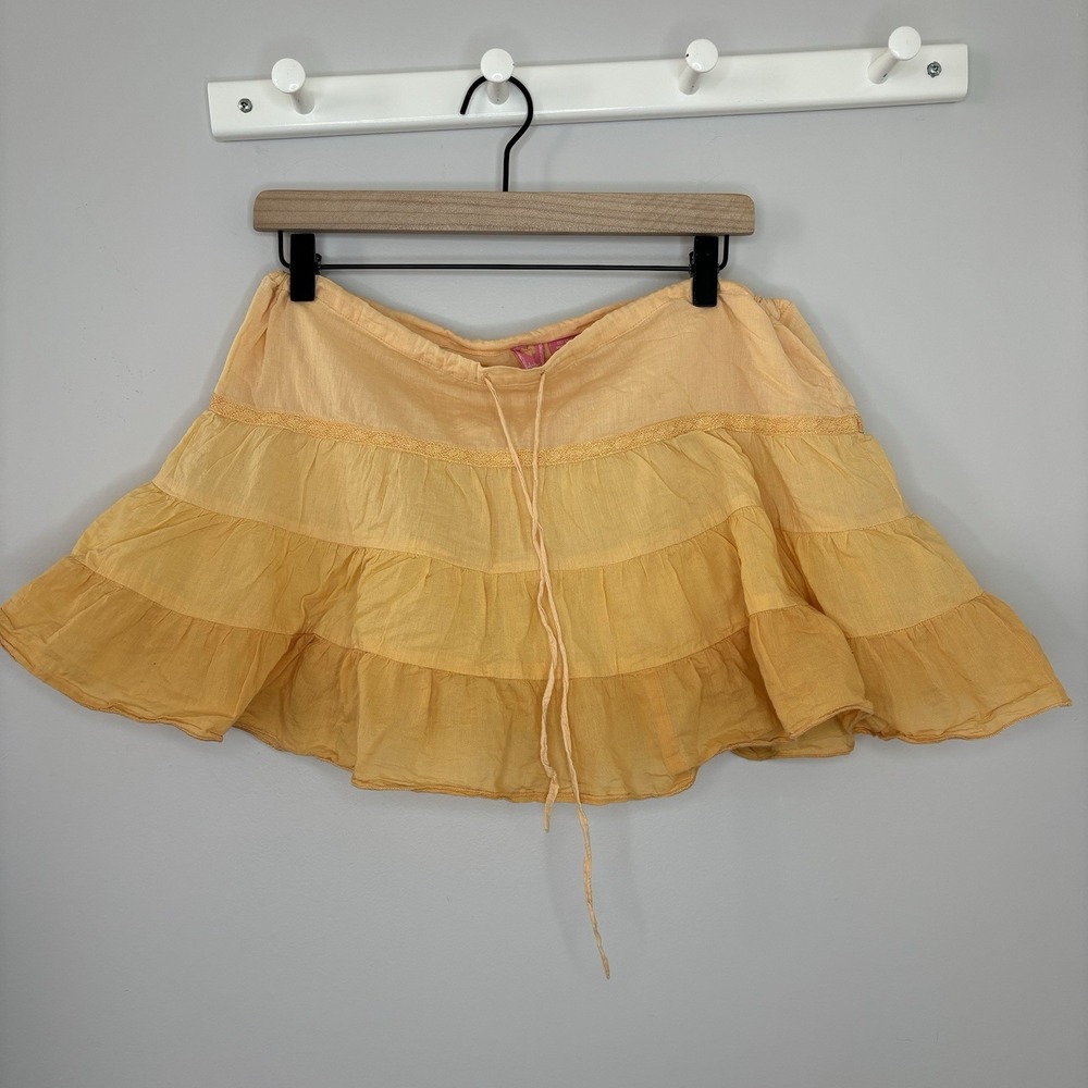 Mini Ruffle Skirt Yellow Gold Boho Large Festival Cotton‎ Pastel Gypsy Coquette